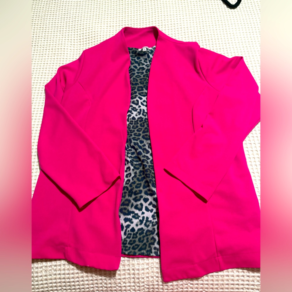 White Birch Fuchsia Blazer with Leopard Lining